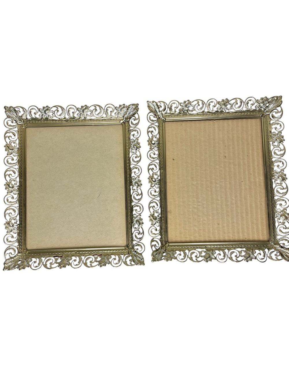Vintage Vtg Picture Frames Set of 2 Decorative Ornate Filagree Floral Gold Metal